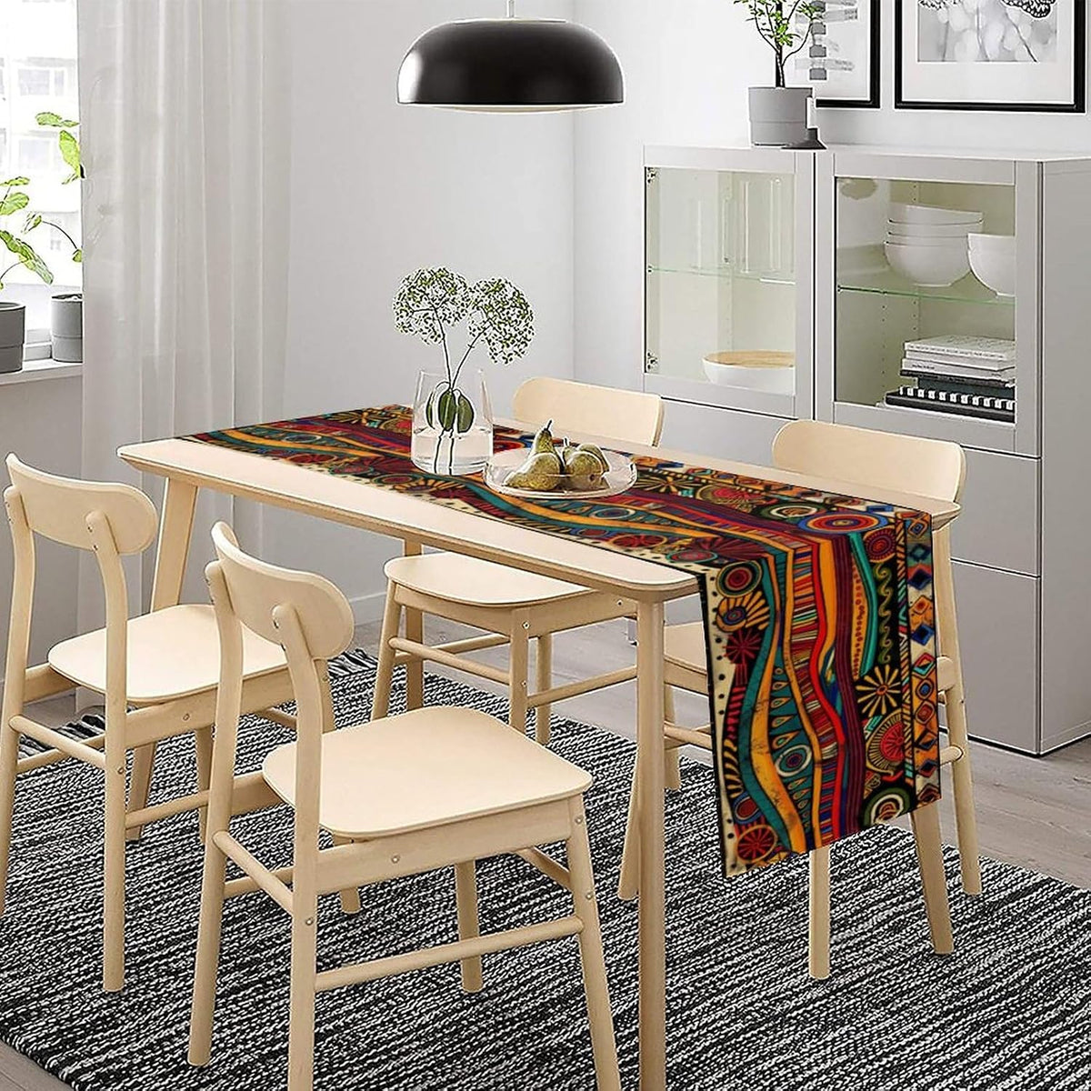 African Tribal Table Runner, African Mud Cloth Pattern Geometric Ethnic Traditional Table Center Decor for Home Kitchen Dining Patio Holiday Party Indoor Outdoor Table, 13x70 in
