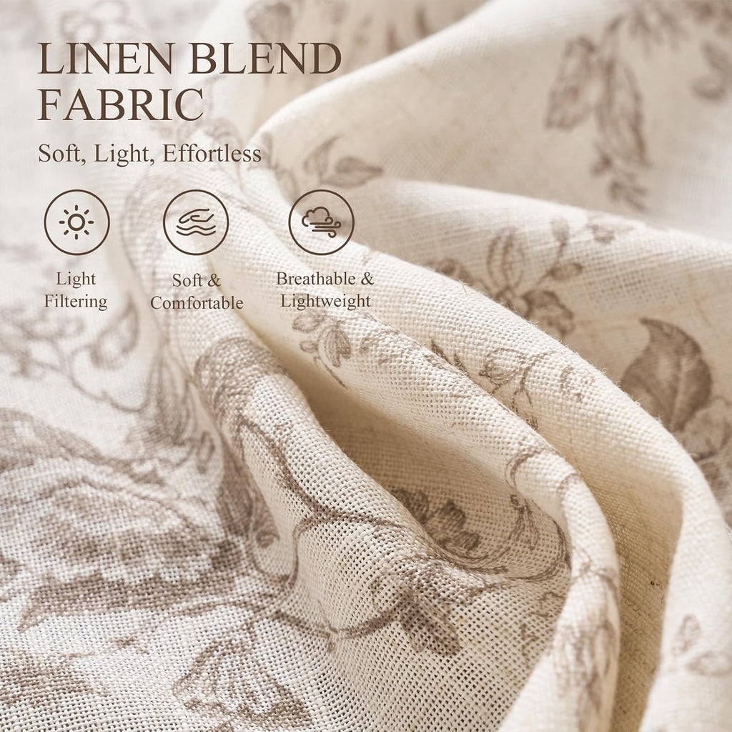 Vangao Taupe Floral Linen Curtains for Living Room 84L 2 Panels for Bedroom
