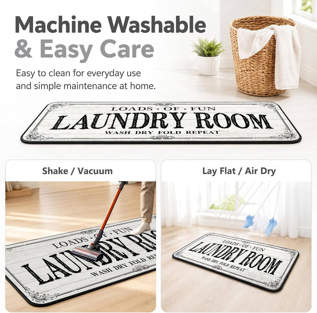 ROMAMIGO Laundry Room Rug Runner Non Slip Laundry Mats Mudroom Runner Farmhouse Kitchen Floor Mat Bathroom Laundry Room Decor Accessories(Beige, 20 X 47 inch)