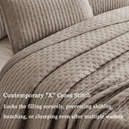 Oversized King Size Cotton Quilt Bedding Set with 2 Pillow Shams,120"x120" Breathable Coverlet Bedspread All Season, Textured Like Linen, Anti-Slip No Wrinkle Comforter Cover,Brown