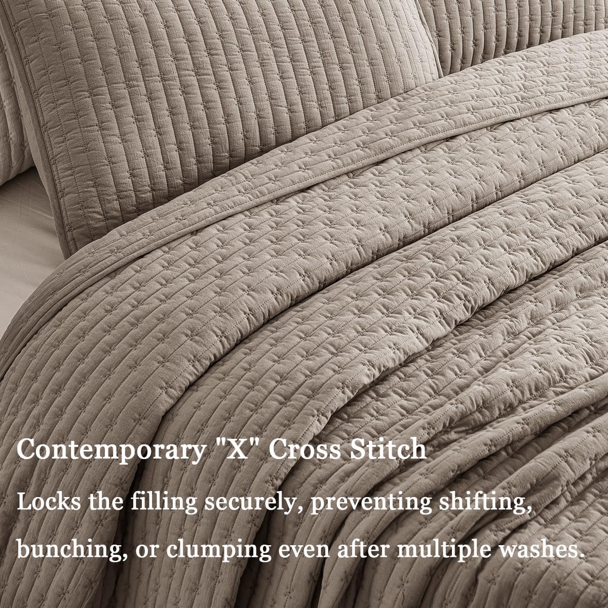 Oversized King Size Cotton Quilt Bedding Set with 2 Pillow Shams,120"x120" Breathable Coverlet Bedspread All Season, Textured Like Linen, Anti-Slip No Wrinkle Comforter Cover,Brown