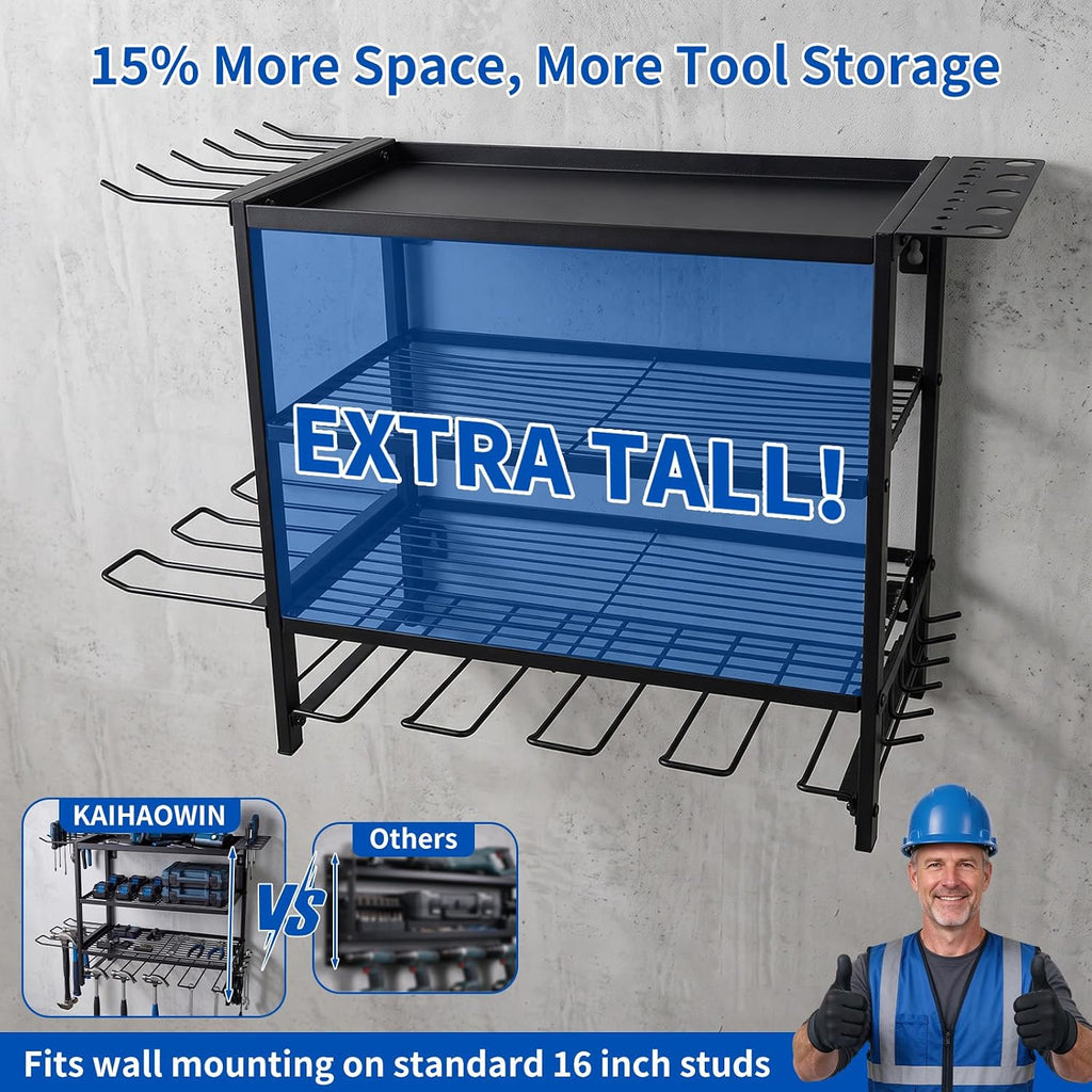 KAIHAOWIN Power Tool Organizer for Tool Storage Drill Holder Wall Mount with Screwdriver Organizer for Garage Organization, Workshop