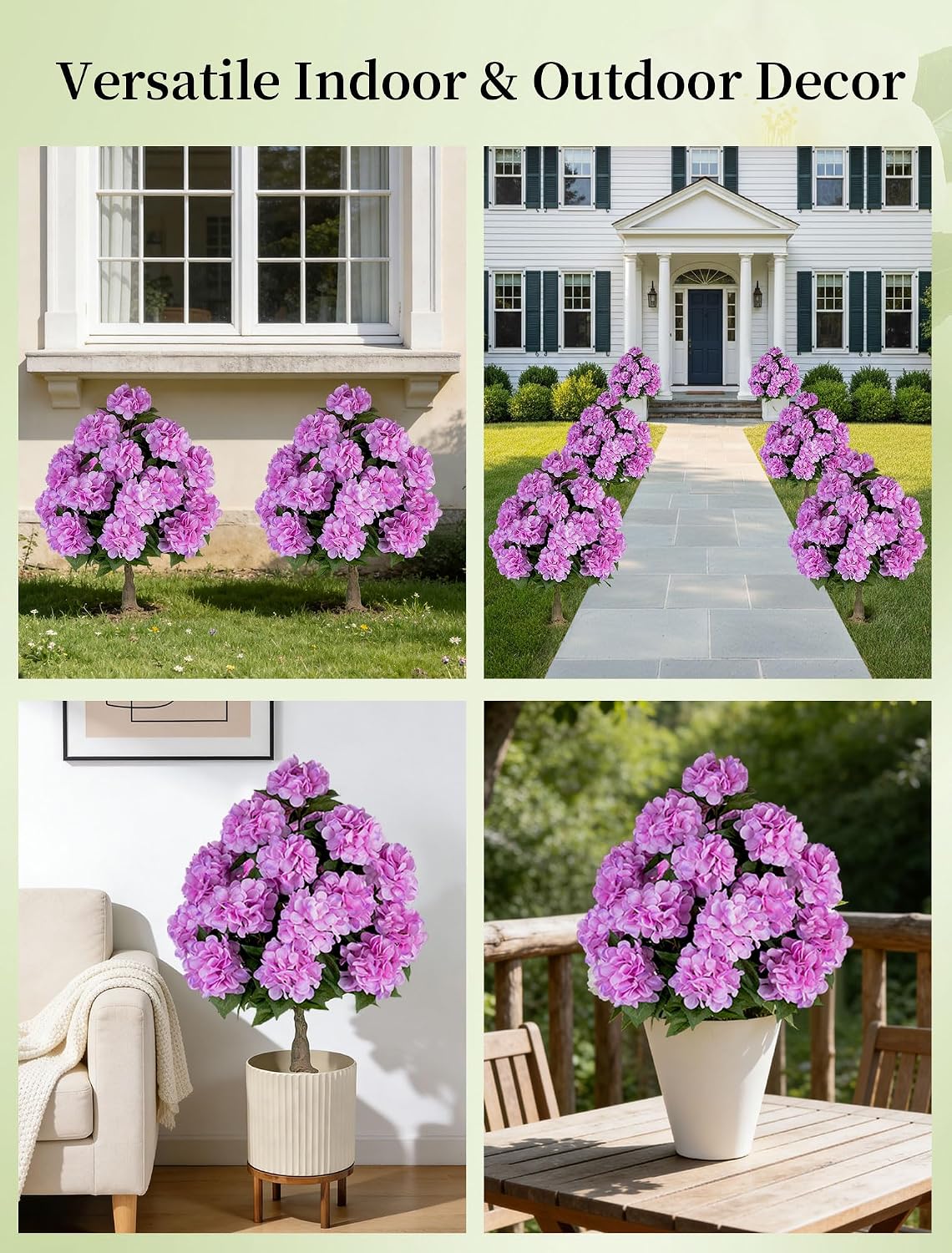 BLOSMON Hydrangea Topiary Trees Artificial for Outdoor, Pink, 2 Packs