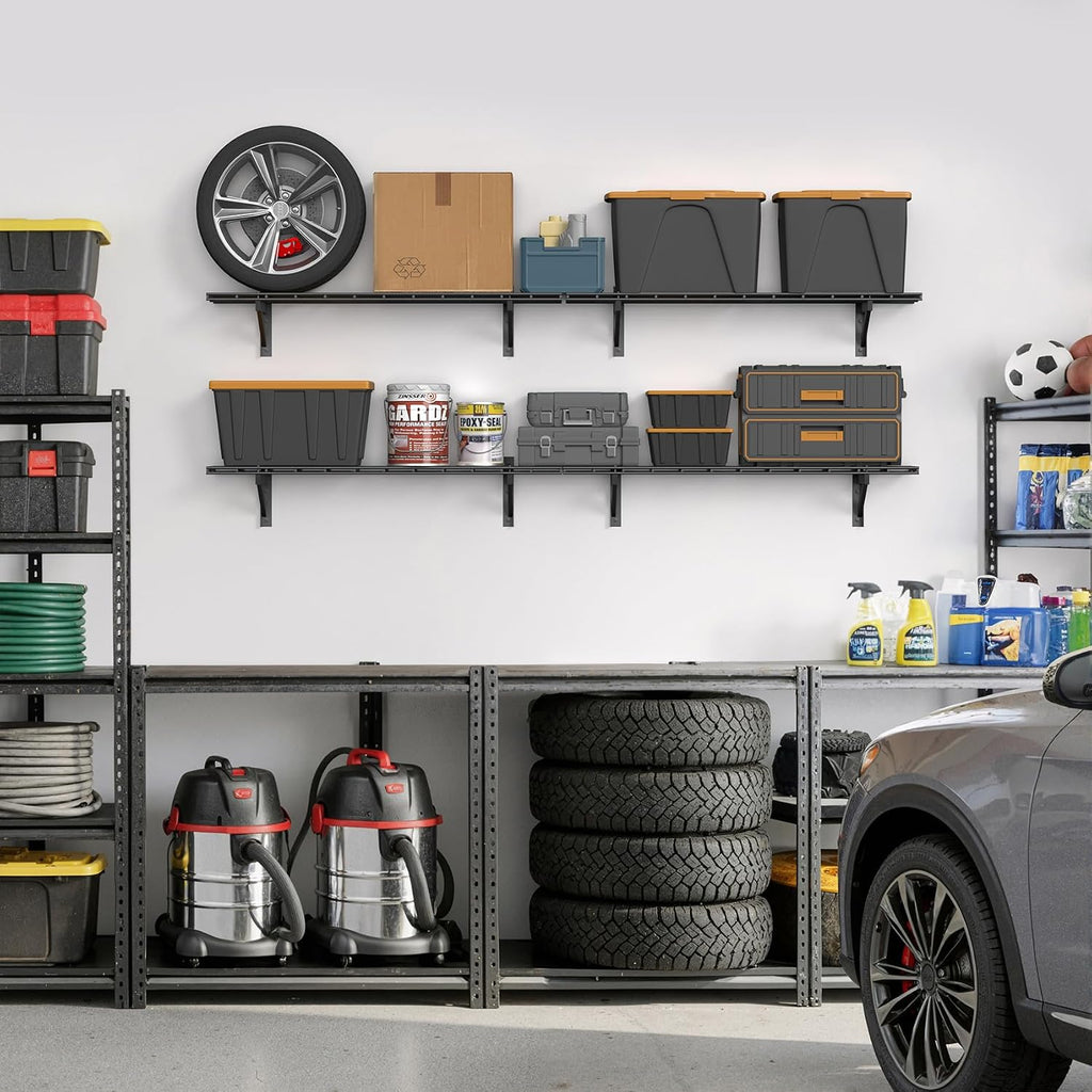 4 Pack Wall Mounted Garage Shelving, 1x4ft, 1400lbs Integrated Grid