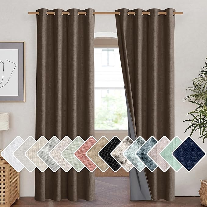 NICETOWN Coffee Vintage Linen 100% Blackout Curtains by NICETOWN