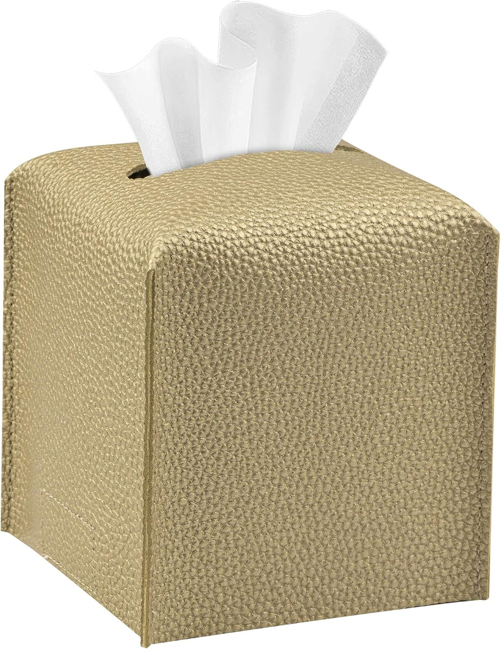 Tissue Box Cover Holder Square Tissue Cube Cover PU Leather Tissue Organizer with Bottom Belt for Bathroom, Tabletop, Car, Night Stands, Office, Home, Kitchen (2, Off White)