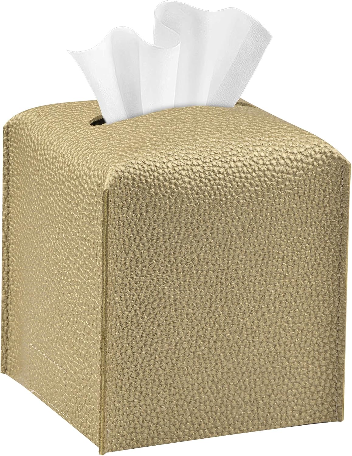 Tissue Box Cover Holder Square Tissue Cube Cover PU Leather Tissue Organizer with Bottom Belt for Bathroom, Tabletop, Car, Night Stands, Office, Home, Kitchen (2, Off White)