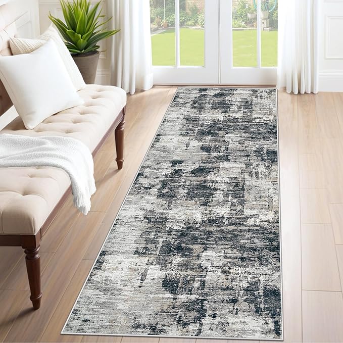 2x7 Runner Rug for Hallway, Washable Modern Abstract Runner Rugs Neutral Soft by XLUEZ