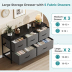 OLIXIS Dresser for Bedroom with 5 Drawers, Wide Chest of Drawers, Grey