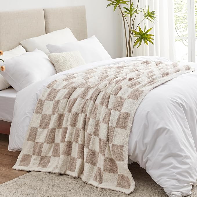 EXQ Home Checkered Throw Blanket, Knitted Blanket - Image 2