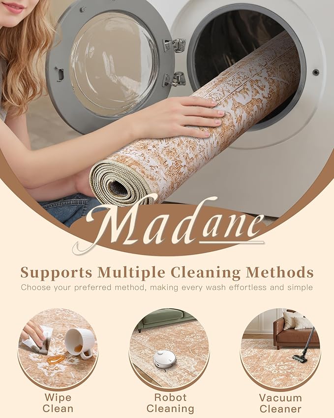 Madane 9x12 Area Rugs for Living Room, Machine Washable Vintage Rug - Image 7