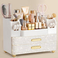 HBlife Makeup Organizer for Vanity with Brush Holder, Large Bathroom Countertop Cosmetic Organizer Skin Care Storage, Easy to Store Nail Polishes, Perfumes, Eyeshadow Palettes, Pearl All White