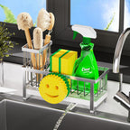 Sponge Holder for Kitchen Sink,Sink Caddy with Removable Dish Brush Holder,Self-Draining Kitchen Countertop Organizers and Storage Essentials,Soap Dispenser Organize and Home Decor-Silver