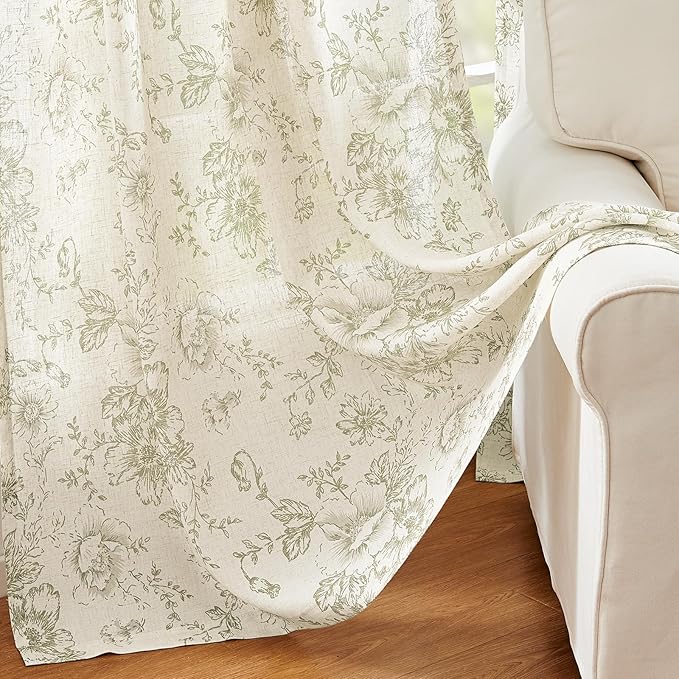jinchan Linen Blend Floral Curtains - Image 6