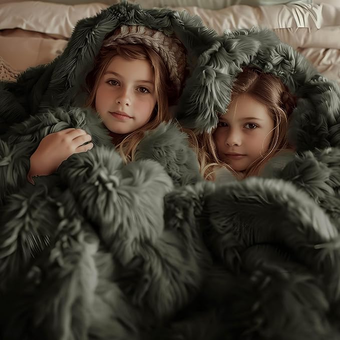 Bedsure GentleSoft Fluffy Olive Green Blankets Queen Size - Image 7