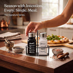 Farmhouse Salt and Pepper Shakers Set, A Cute Premium Glass Shakers with Holder and Stainless Steel Lids, Perfect for Adding a Vintage Kitchen Decor Charm, Great as a Gift (Black & White)