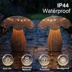 2 Pack Solar Mushroom Rattan Lanterns, 9’’ Handmade Wicker Lamp Mushroom Lights for Indoor Outdoor, Solar Outdoor Lamp Solar Lanterns for Table Deck Yard Patio Walkway Porch, Home Decor, Boho Decor