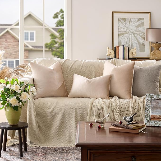GIGIZAZA Beige Pillow Covers 20x20: Pack of 2 Super Soft Velvet Throw Pillows - Image 2