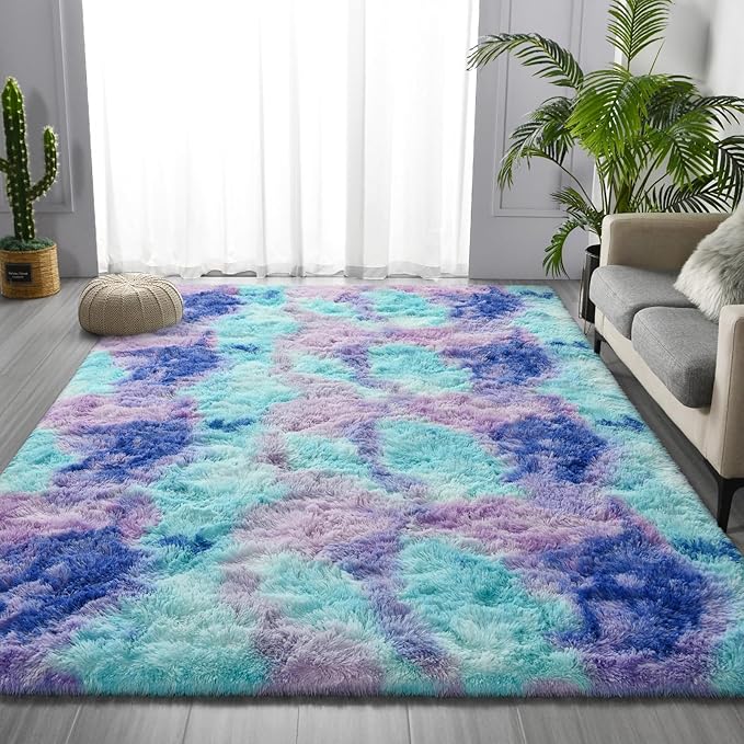 Large Shag Area Rugs 6 x 9, Tie-Dyed Plush Fuzzy Rugs - Image 3