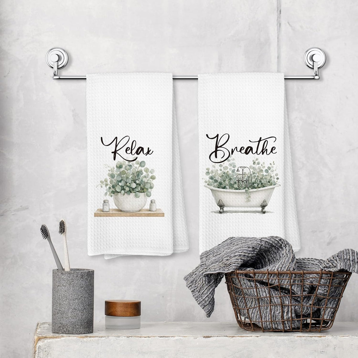 Vintage Farmhouse Eucalyptus Leaf Hand Towels 16x24 Inch 057-XC