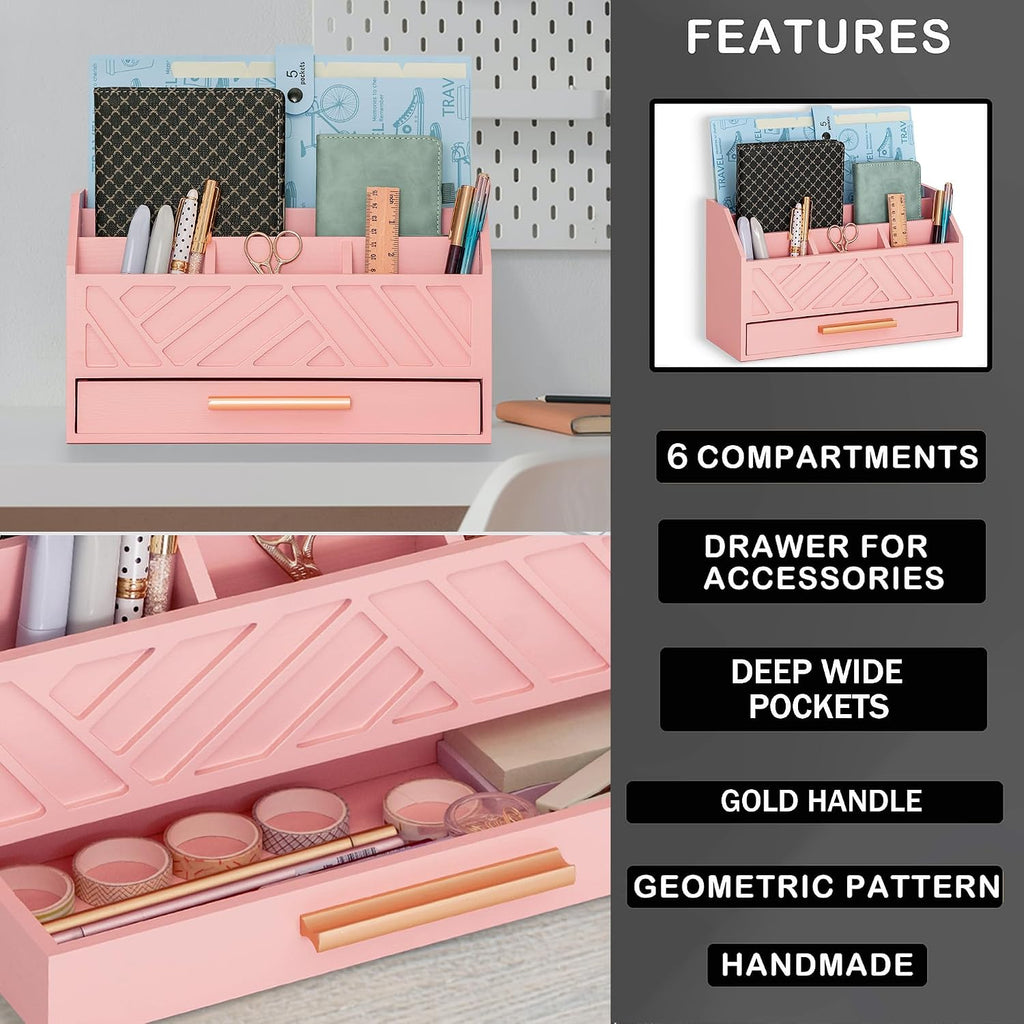 Desk Organizer with Drawer, Countertop Bill Mail Organizer and File Storage