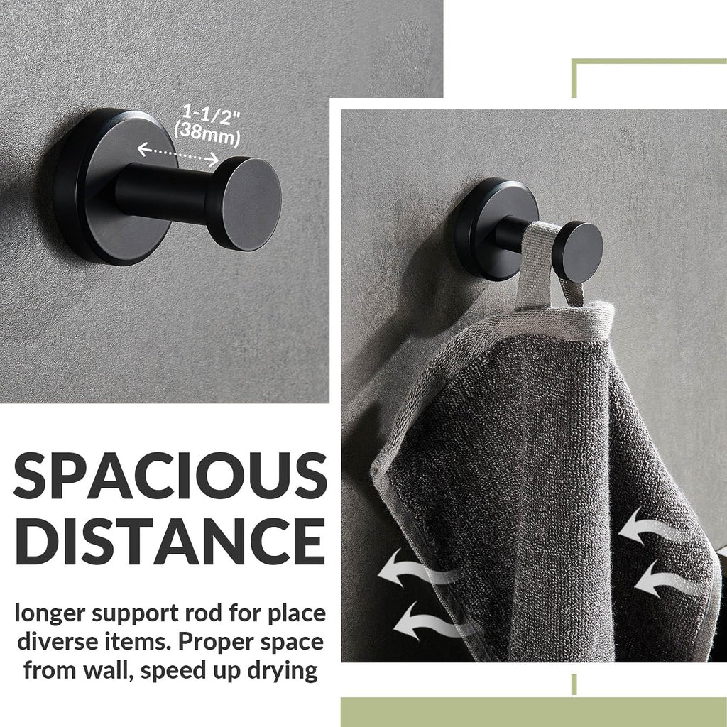 APLusee Matte Black Towel Hook for Bathroom Home Storage, Wall Mounted