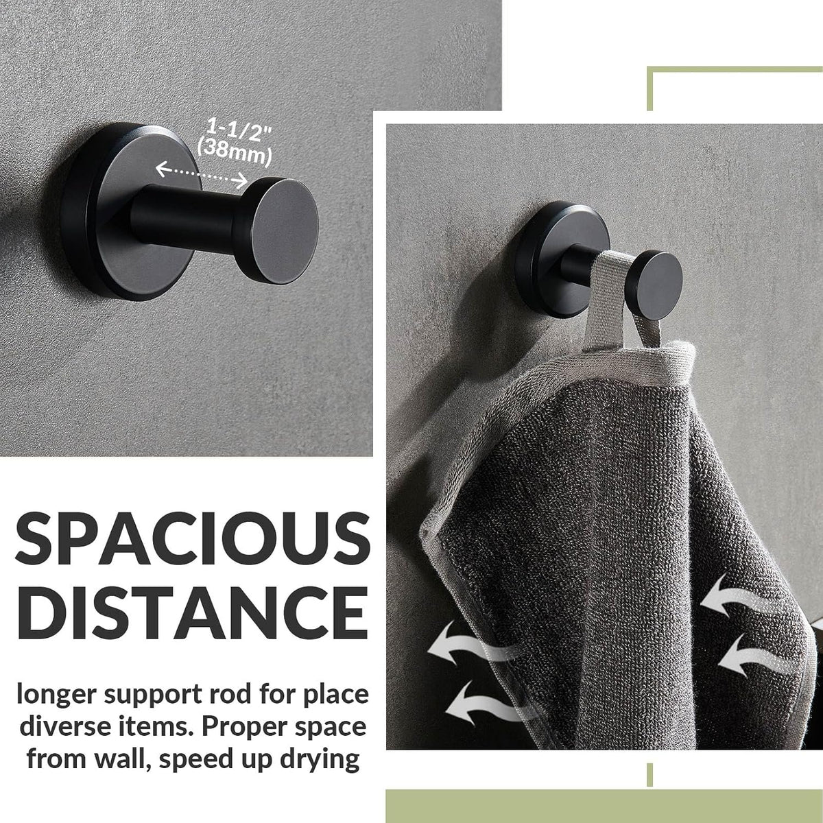 APLusee Matte Black Towel Hook for Bathroom Home Storage, Wall Mounted