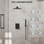10 Inch High Pressure Rainfall Shower System with Handheld Spray, Wall Mount Bathroom Shower Faucet Set with Valve (Matte Black)