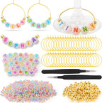 TMKEFFC DIY Wine Glass Charms Kit, 60 Sets Drink Markers with Letter Beads