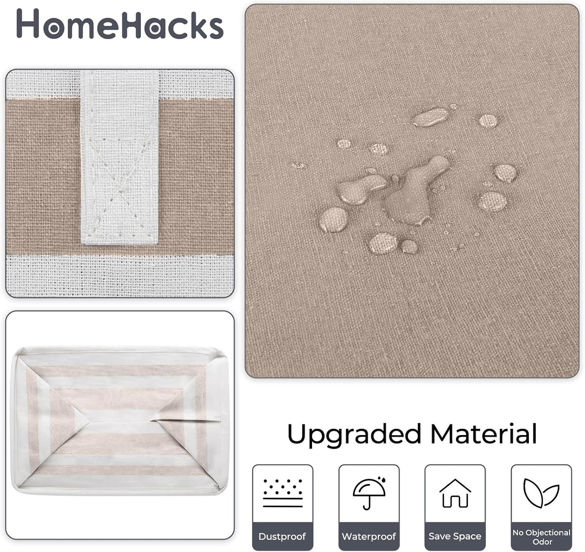 HomeHacks 2 Pack Large Laundry Baskets, Laundry Hampers Bags (Khaki 75Lx2)