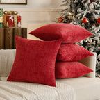MIULEE Decorative Chenille Pillow Covers Christmas Red 18x18 Pack of 4