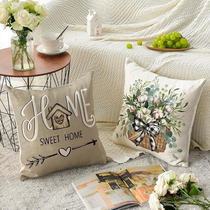 AVOIN colorlife Bless Our Home Sweet Home Farmhouse Eucalyptus Leaves Throw - Image 4