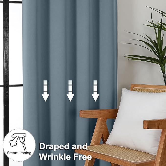 Simplebrand Ava Stone Blue Blackout Curtains, Privacy Thermal Insulated - Image 7