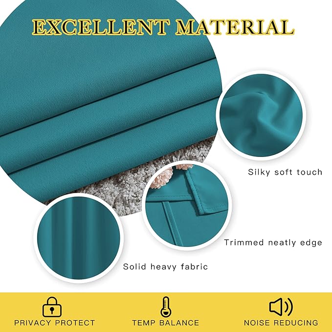 NICETOWN Peacock Teal Blackout Bedroom Curtains 96 inches Long, Grommet Thermal - Image 4