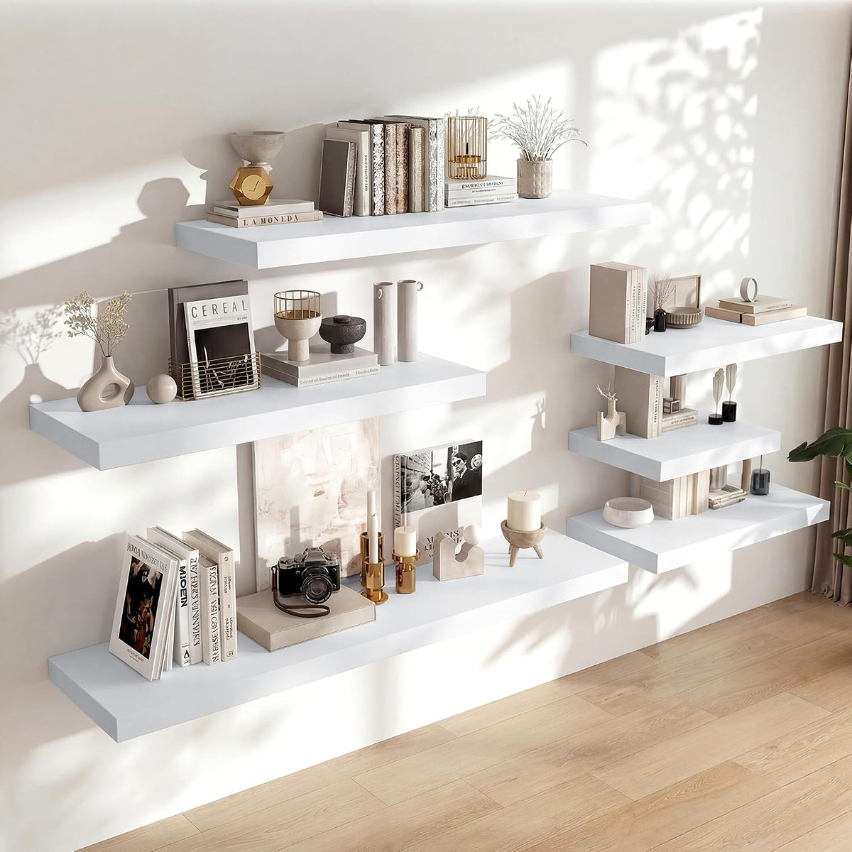 Heimlove 48 x 12 Deep Floating Shelves Wall Mounted Set of 2 White