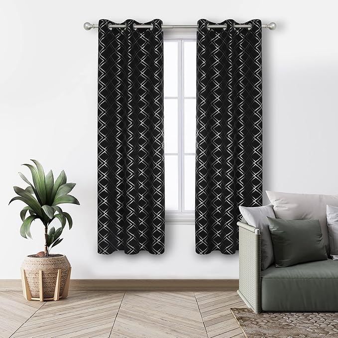 Deconovo Black Out Curtains for Bedroom Livint Room Nursery Geometry Silver - Image 7