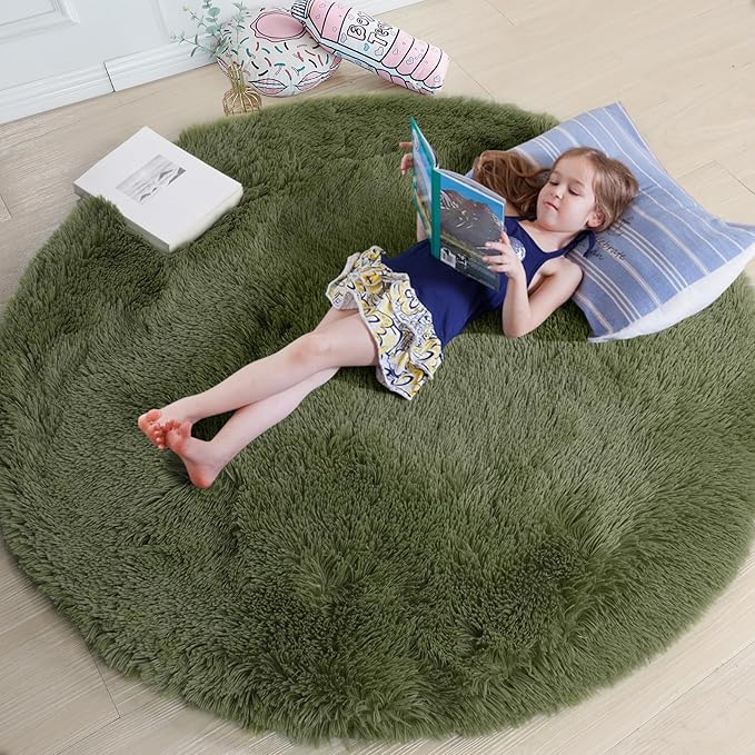 Amdrebio Olive Green Round Rug 5Ft - Image 5