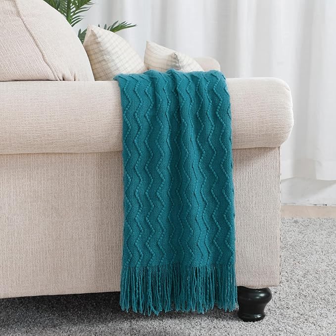 BOURINA Throw Blanket Textured Solid Soft Sofa Throw Couch Cover Knitted - Image 2