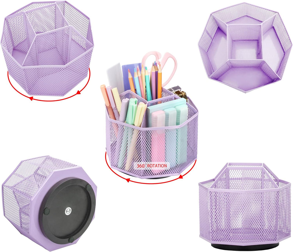 Exerz Desk Organizer 360 Rotating Pen Holder Storage Caddy Light Purple