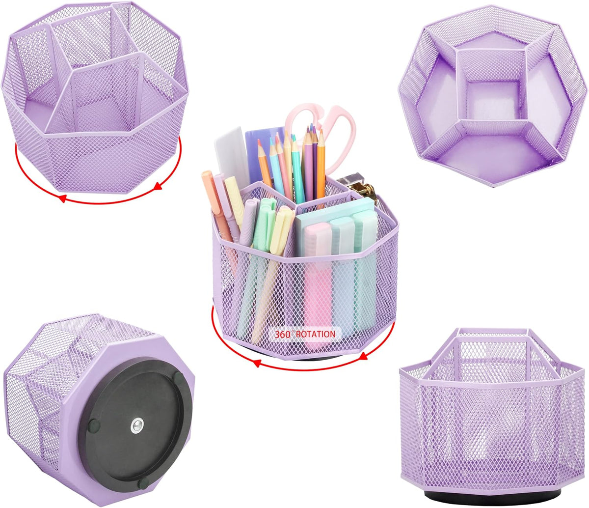 Exerz Desk Organizer 360 Rotating Pen Holder Storage Caddy Light Purple