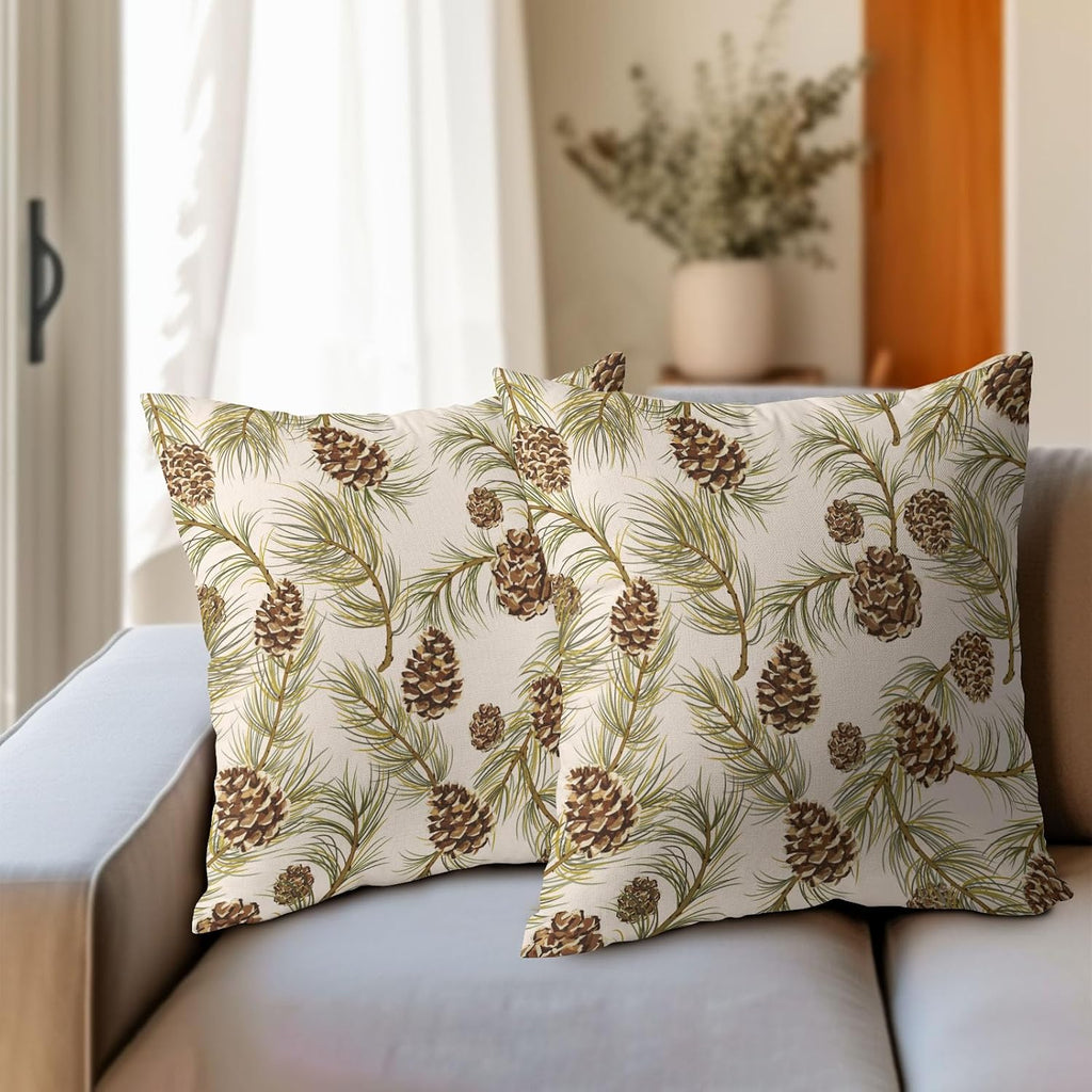 Winter Pine Cone Pillow Covers 18x18 Inch Set of 2 Christmas Theme Pinecone Plant Outdoor Throw Pillows Rustic Xmas Holiday Pillowcases for Couch Sofa Bed Home Decor