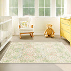 Washable Neutral Floral Living Room Rug, 3x5 Area Rugs - Image 2
