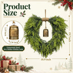 Heart Shaped Christmas Wreath for Front Door, Artificial Norfolk Pine and Cedar Greenery with Rustic Jute Rope and Vintage-Style Bell, Indoor and Outdoor Holiday Decor