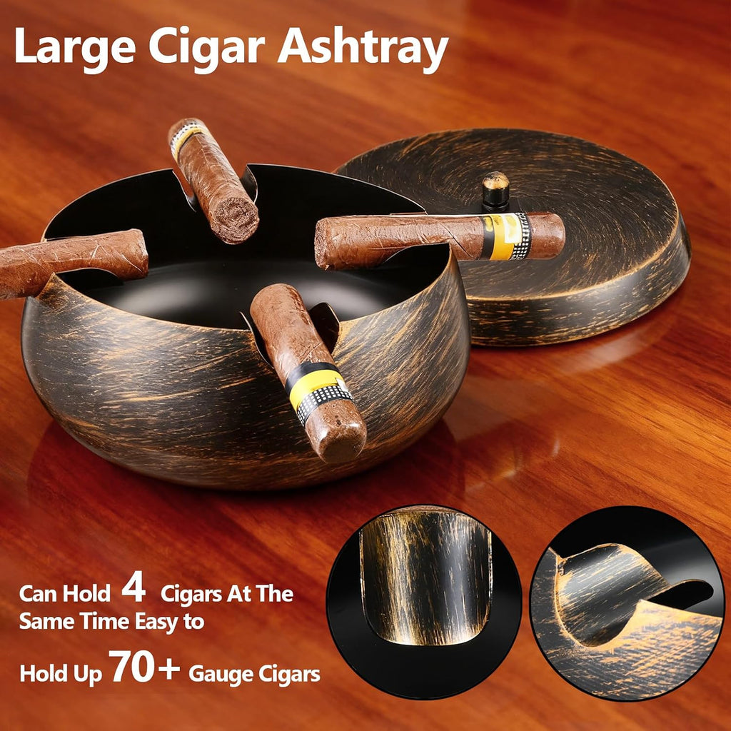 Extra Large Cigar Ashtrays with Lid for Outdoors Indoors Outside Patio Living Room Home Retro Decor,1.3'' Wide Cigar Rest Ashtray for Cigars,Cigar Accessories for Men Dad Husband Boyfriend