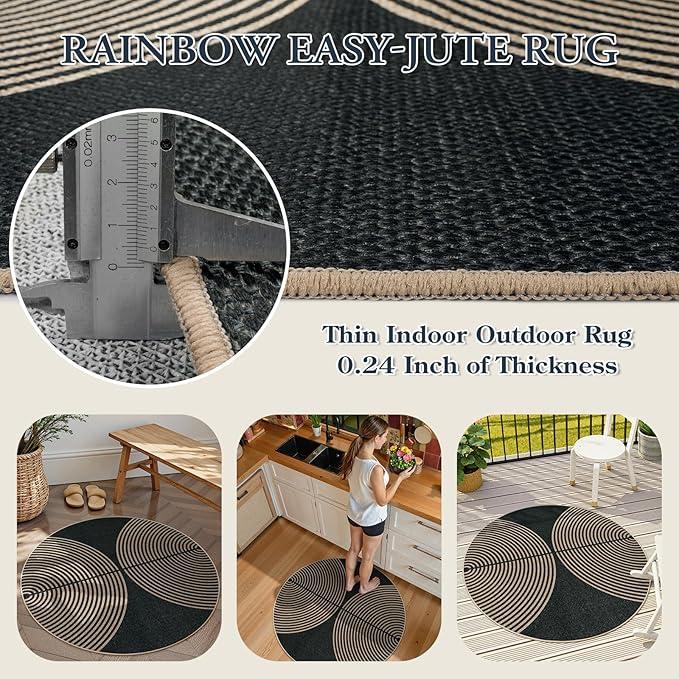 Lahome Enfys Modern Rainbow Round Rug 4ft, Circular Indoor Outdoor Kitchen Rug - Image 3