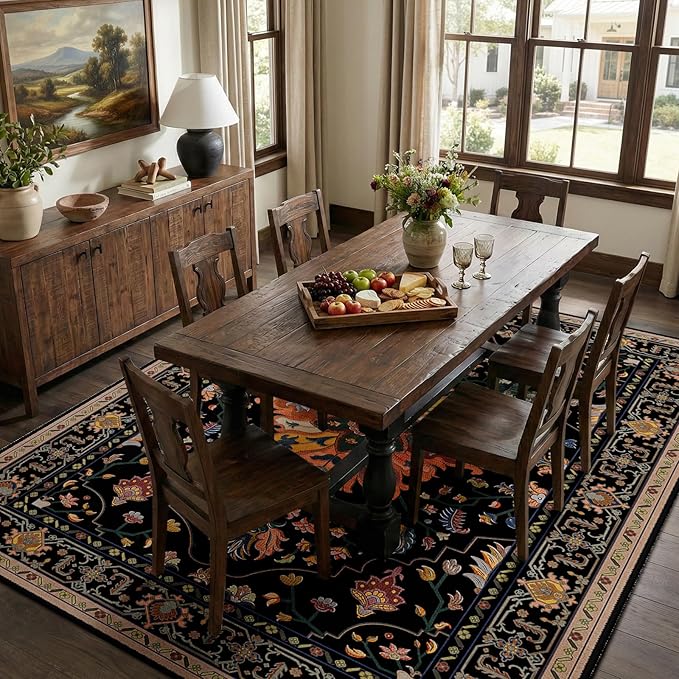 Area Rugs 7'x9' Washable Non-Slip, Floral Vintage Distress Print Pattern - Image 3