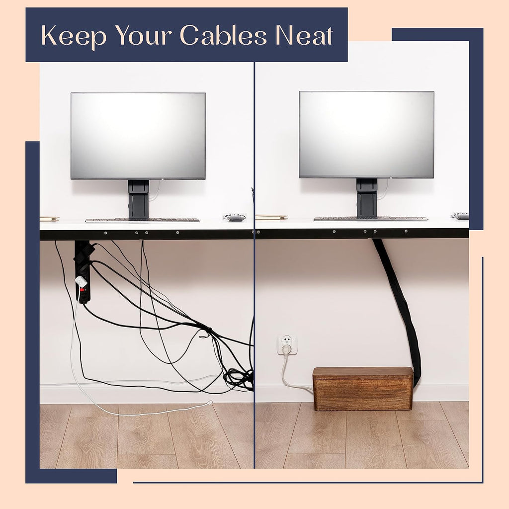 Large Cable Management Box, Wood Wire Organizer & Power Strip Cord Hider