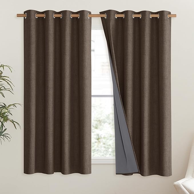 NICETOWN Coffee Vintage Linen 100% Blackout Curtains - Image 2