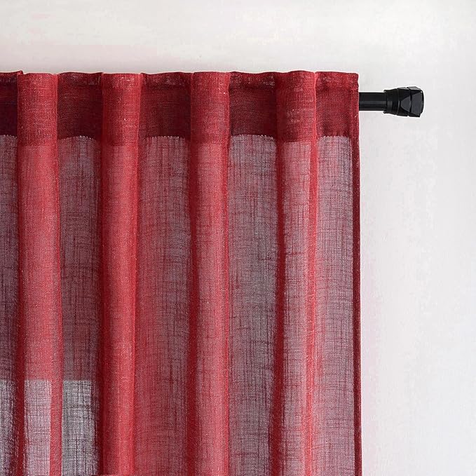 MIULEE Burgundy Red Kitchen Curtains 30 Inch Length 2 Panels, Soft Thick Linen - Image 2