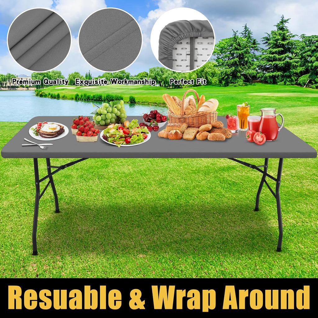Smiry Elastic Fitted Polyester Tablecloths for 8 Foot Rectangle Tables